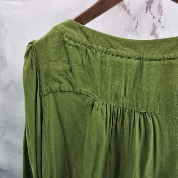 Anthropologie Shirt Womens Small Green Henley Blouse Popover Maeve Kalas Balloon - Picture 6 of 10